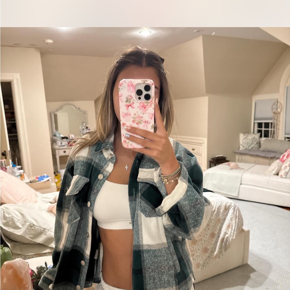 Green and White Plaid Shacket